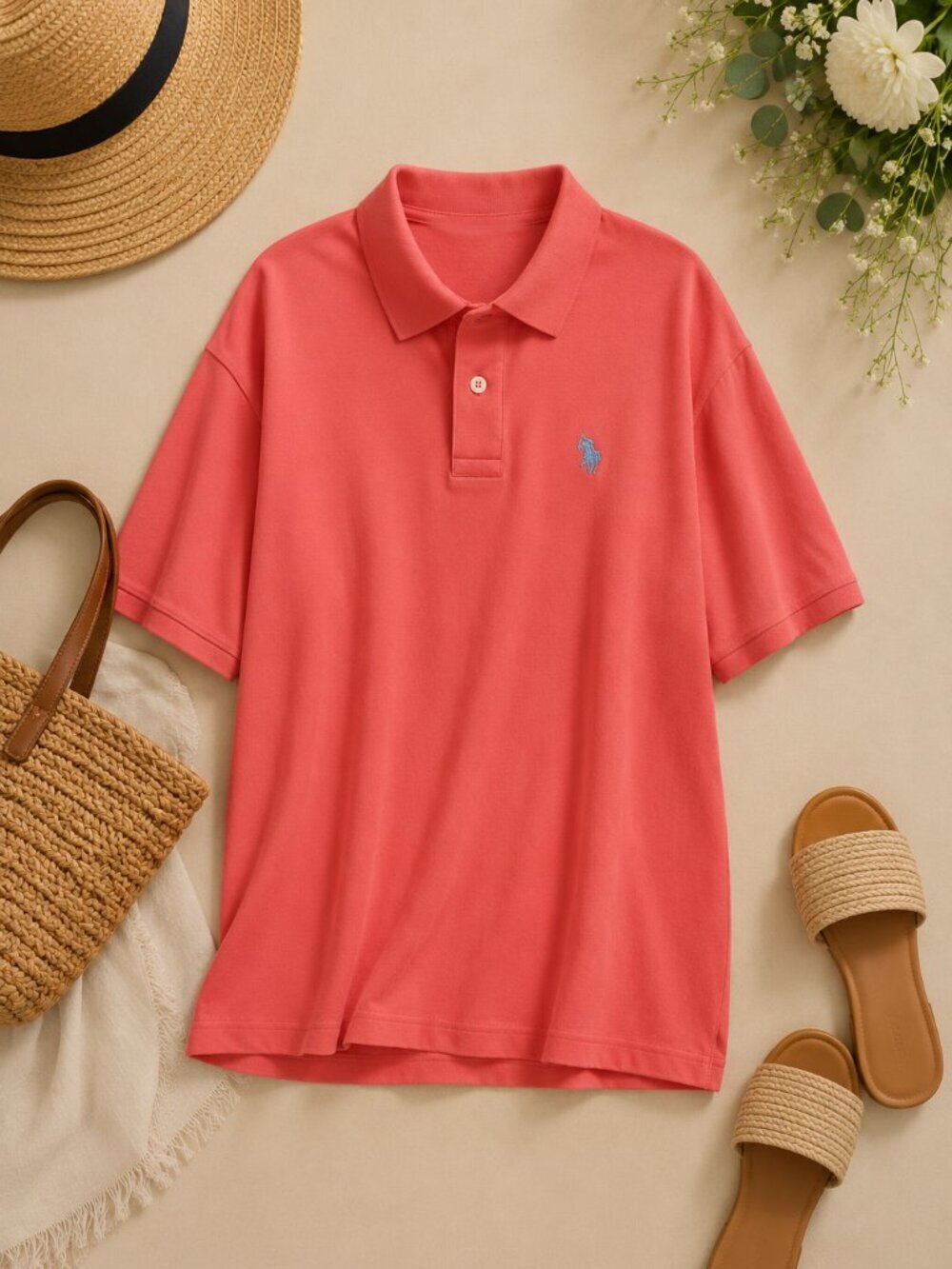 U.S. Polo Assn. Luxury Feel Coral Polo Shirt XL Cotton Casual Classic